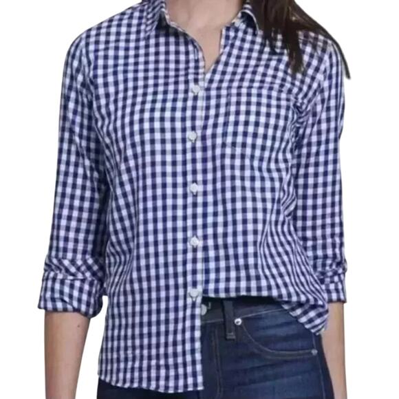 Untuckit Blue White Gingham Belleza Button Up Long Sleeve Shirt Top 4/Small NEW - Picture 1 of 15